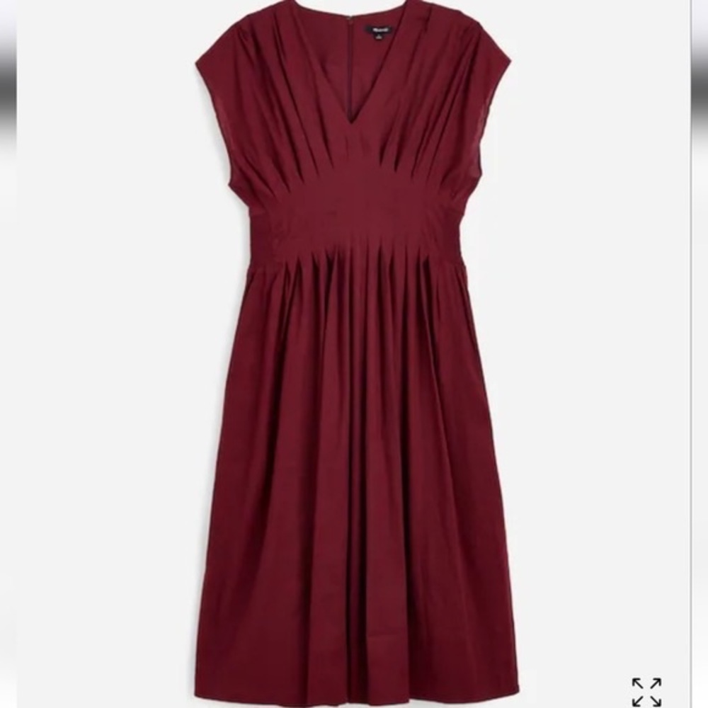 Madewell Pleated V-neck Midi Dress - vintage burgandy - Picture 3 of 6
